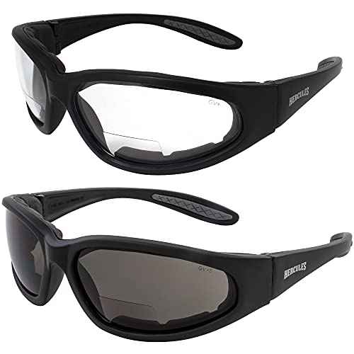 Global Vision Eyewear Hercules Anti-fog Safety Glasses with EVA Foam 2 Pair 1.5 Bifocal (1 Clear, 1 Smoke)