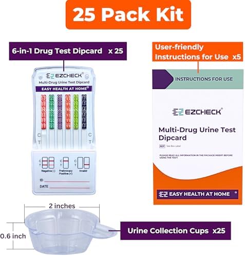 [25 Pack] EZCHECK® 6-Panel Drug Test - at-Home Rapid Urine Screening Kit for 6 Most Used Drugs: (THC-Marijuana, BZO-Benzos, MET-Meth, OPI/MOP-Opiates, AMP-Amphetamine, COC) - FSA/HSA Eligible