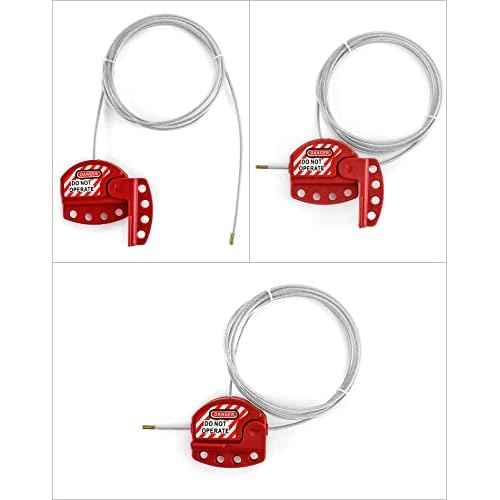 QWORK Lockout Tagout Cable Lock, 4 Pack Adjustable Steel Vinyl Coated Cable Lockout, 3/16" Diameter, 5.9' Length, Red