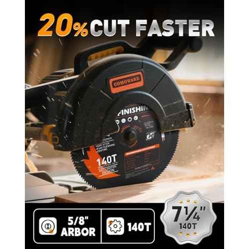 COMOWARE 7-1/4¡° Circular Saw Blade, 140T Table Saw Blade, 5/8" Arbor, ATB Circular Saw Blade, Anti-Vibration, Teflon Anti-Stick, Miter Saws Blades for Wood, Laminate, Plywood & Hardwoods
