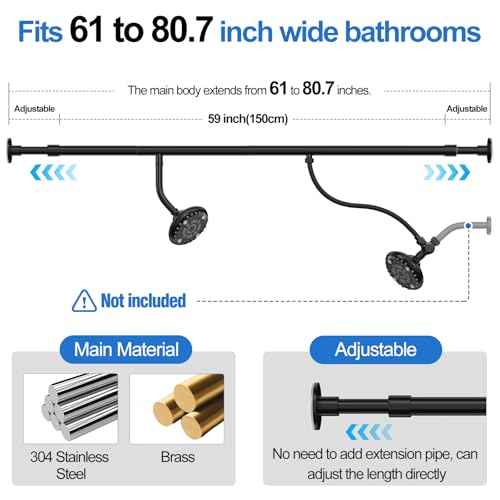 6 Spray Settings Dual Shower Head for Couples, High Pressure Double Shower Heads with 304 Stainless Steel, Two Showerhead System for Bathrooms From 61 to 80.7 Inches Fit 2 Person(Black)