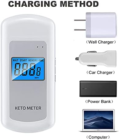 Rechargeable Ketone Meter Analyzer Professional Grade Accuracy Breath Ketone Meter LCD Digital Display Ketosis Breath Breathalyzer Tracing Ketones Status with 10 Mouthpieces
