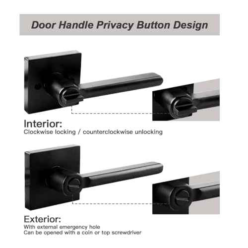 KAMOTA Privacy Door Levers, 4 Pack Matte Black Door Handles, Interior Keyless Door Lock, Left and Right Hand Reversible Doorknob, for Bed and Bathroom