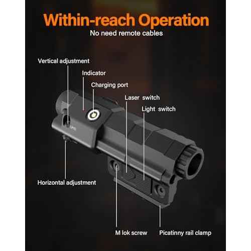 TOUGHSOUL Max 1600 Lumen Rechargeable Red Blue IR Laser Flashlight for AR Rifle - 2 in 1 Picatinny Flashlight and Blue Laser Sight Combo