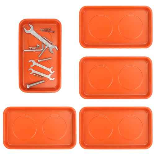 5 PCS Magnetic Trays, 9.4X5.5x1.4Inch, Magnet Tool Tray, Magnetic Parts Tray, orange, by GENHAKON