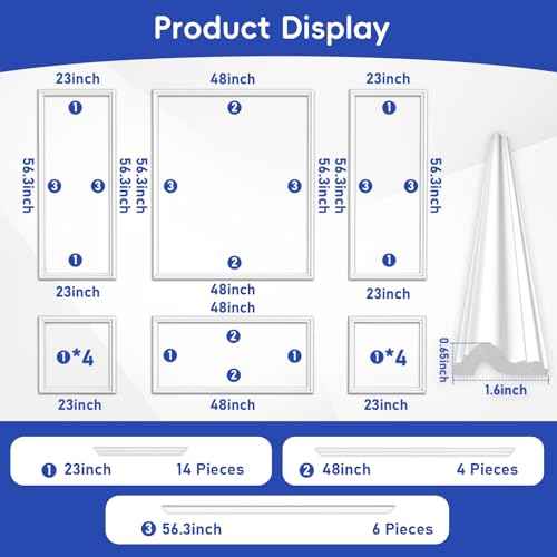COUKIU 6 Sets Pre-Cut Wall Molding kit,Ready to Assemble Accent Molding Wainscoting Panels for Interior Walls Home Decor£¨6 Frames£¬Style2)