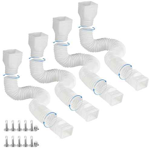 4 Pack Rain Gutter Downspout Extensions Flexible, Drain Downspout Extender,Down Spout Drain Extender, Gutter Connector Rainwater Drainage,Extendable from 21 to 68 Inches(White)