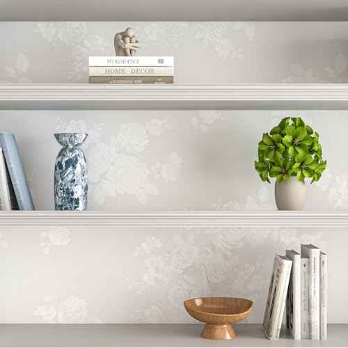 Livelynine White Wallpaper Peel and Stick Floral Texture White Contact Paper for Cabinets Removable Vinyl Kitchen Cabinet Covering Paintable Textured Wallpaper for Walls Bathroom Ceiling 15.8x78.8"