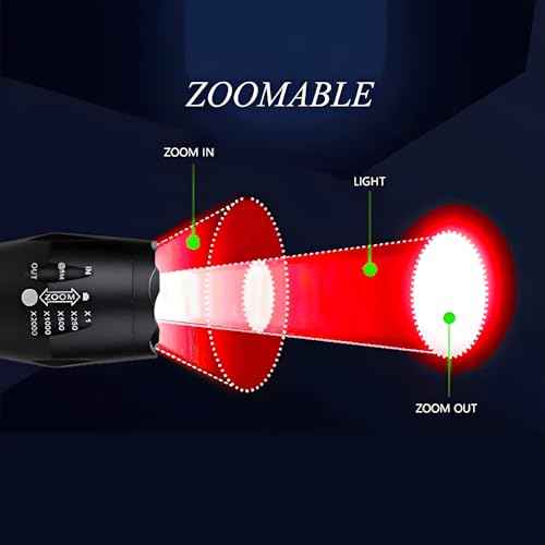 BESTSUN 350 Yard Red Light Tactical LED Flashlights, Zoomable Predator Light Long Range Night Hunting Coyote Varmint Light Hunting Flashlight with Pressure Switch, Picatinny & Scope Mounts