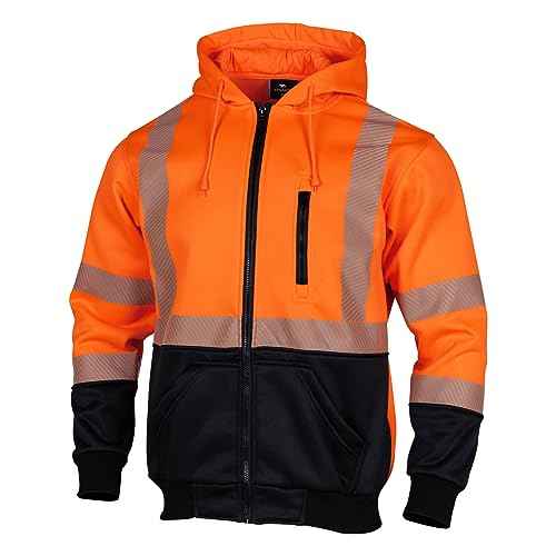 VENDACE High Visibility ANSI Class 3 Reflective Safety Fleece Sweatshirt Hoodie for Men Hi Vis Hoodies Zipper Jacket