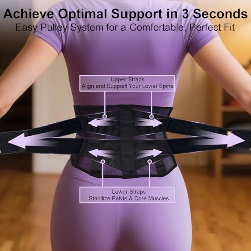 Ultra Breathable Back Brace for Lower Back Pain Relief – Lightweight Thin Soft Back Support Brace for Women & Men – Dual Adjustable Lumbar Support Belt for Herniated Disc, Sciatica, Scoliosis