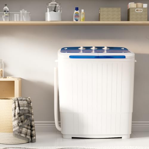 INTERGREAT Portable Washing Machine, 16lbs Twin Tub Portable Washer with 9.6Lbs Washer and 6.4Lbs Spinner dryer, Semi-automatic Washer Machine Combo for Dorms, Apartments, Blue