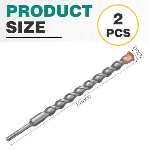 2 Pcs 1 Inch x 14 Inch Rotary Hammer Drill Bit Lengthening, Compatible with SDS Plus, Carbide Tipped to Easily Drill Through Concrete, Masonry Bit for Brick, Cement, Stone, Block and More
