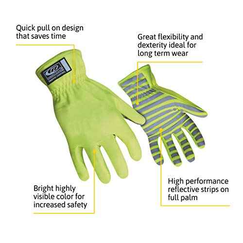 Ansell Ringers Gloves TrafficR-307 Reflective Gloves for Traffic Control, High Visibility, Green, Medium (307-09)