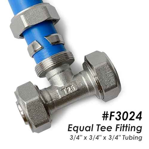 3/4 Brass-Nickel Plated Equal Tee Fitting for 3/4" Tubing (25mm OD) Compatible with Compressed Air Piping System, Compressor Accessories for Shop Garage Air Line System#F3024 | 2PCS