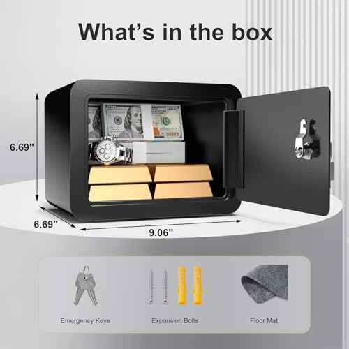 0.23 Cub Safe, Small Safe Box with Key, Mini Home Safes for Money, Coin and Cash, Security Safes for Kids, Lock Box for Personal Items, Black, 6.69 x 9.06 x 6.69 Inches