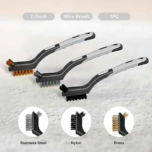Wire Brush Set 6Pcs, Wire Brushes with Brass/Stainless Steel/Nylon Bristles - Deep Cleaning for Paint Scrubbing, Rust & Dirt Removal and Kitchen Cleaner