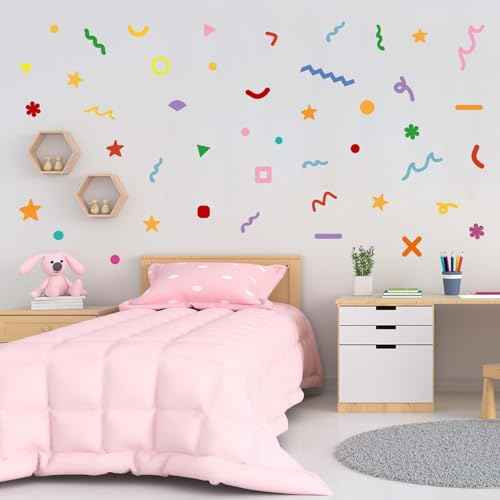 JIABEIUS Colorful Sprinkle Confetti Wall Stickers, Peel and Stick DIY Simple Line Graphics Wall Decals for Girls Bedroom, Nursery, Living Room, Playing Room