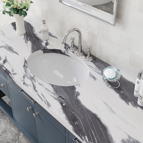 CRE8TIVE Silver Grey White Liquid Marble Contact Paper Peel and Stick Modern Marble Wallpaper Removable Self Adhesive Countertop Contact Paper Waterproof Vinyl Roll for Cabinets Tables Shelves 12"x80"