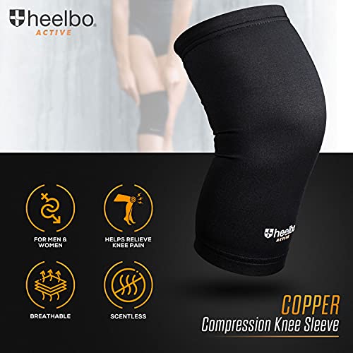 Knee Compression Sleeve with Copper Infused Fibers and Breathable Fabric for Knee Pain Relief, Knee Support, Sore Muscles and Joints for Running, Jogging, Hiking or Arthritis, Black, Large