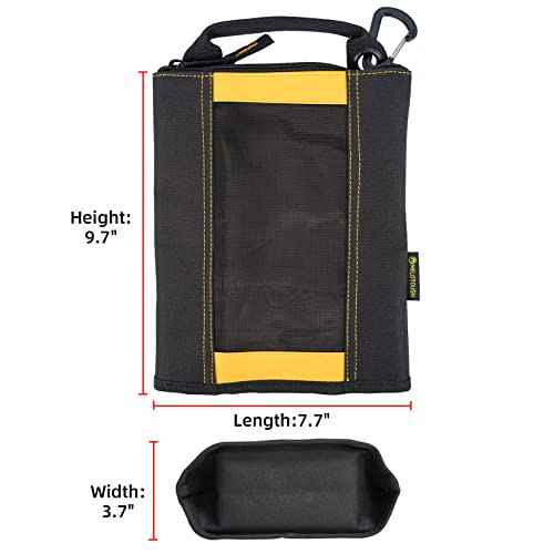 MELOTOUGH Small Tool Pouch Fastener Bag Utility Canvas Tool Zipper Pouches Mesh Tool Bag with Carabiner Clip (4, Yellow)