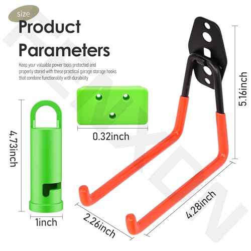 Garage Hooks for Hanging Bike, Utility Steel Garage Storage Hook for Hanging Bike, Ladder and Garden Tools w/Garage Storage Hooks Attachment & Battery Mount Holder for Ego