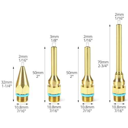 QWORK 4Pcs Pure Copper Glue Gun Nozzle Set - Glue Gun Nozzle Assortment Set, Gluegun Tips Replacement for Hot Melting Glue Guns Bore, 2.0x(34/50/70/100mm)+3.0x50mm