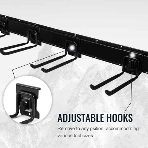 Garage Organization Wall Mount, 32inch Garden Tool Organizer With 6 Clamping Hooks, Heavy Duty, Garage Hanging Storage Rack For Yard Tools, Shovel, Shed, Hold Up to 300lbs (32Inch Black)