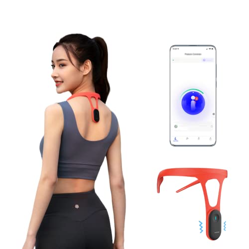 P1 Smart Posture Trainer & Corrector, Control with App, Check Posture in Real Time, Strapless, Boost Health & Temperament (Red)