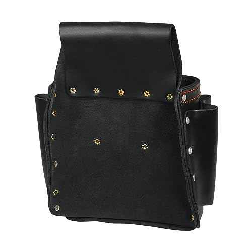 Hultafors Work Gear HT5421 Electrician's Premium Leather Tool Pouch, Molded Front Pockets, Tape Chain, Metal Tool Clip, Leather Hammer Loop