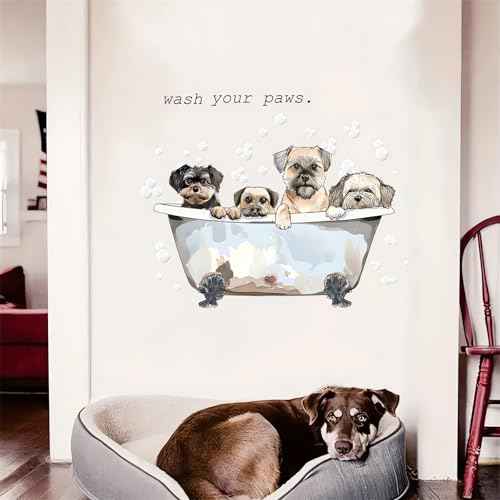 Cute Puppy Bubble Bath Wall Stickers, sacinora Dog Bathtub Pet Wall Decals Removable Vinyl Peel and Stick for Bathroom Nursery Bedroom Art Home Decorations