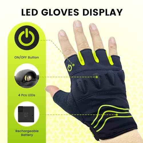Cycling Gloves Hands Free Led Flashlight Rechargeable LED Glove for Running Walking Fishing Riding Safety Gloves Comfortable Bicycle Flashlight Glove for Women Men Gifts
