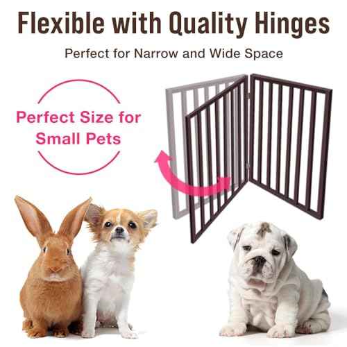 Japard Dog Gate 2 Panels - Foldable Indoor Fence Freestanding with Support Feet, 24 in Tall 35.4" Wide, Suitable for Small Pets, Cats, Rabbits, Puppy, Wood Brown