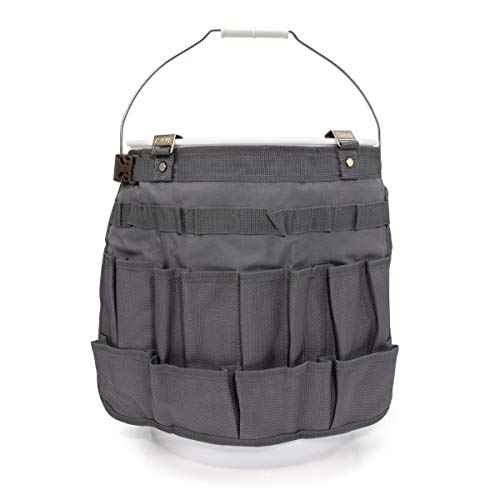Estwing 28-Compartment 5-gallon Bucket Tool Organizer/Tool Bag, Durable Polyester, Heavy-Duty Steel Hangers, Zippered Pocket, 16 Open-top Pockets, 11 Tool Loops, Buckle Security Strap