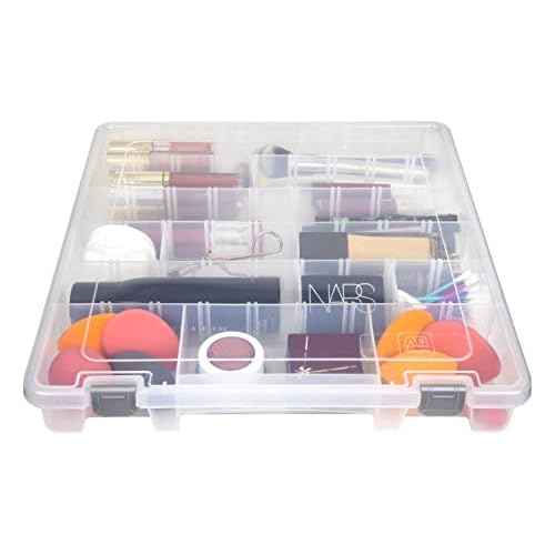 AB Designs 9101ABD Super Satchel Slim with Removable Dividers, Stackable Home Storage Organization Container, Clear with Silver Latches
