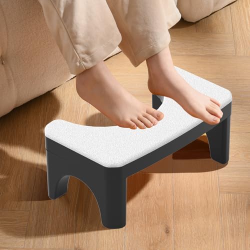 Toilet Stool Squat for Adult, Non-Slip Simple Toilet Stool White, 7 Inch Step Assistance Step, Detachable Faux Leather Texture Potty Stool Suitable for Shower, Study, Living Room（No Leather）