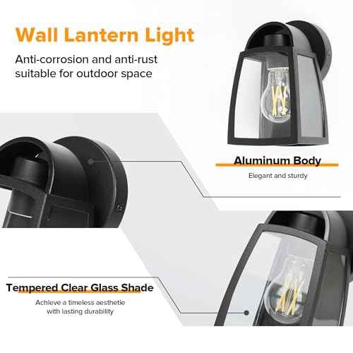LUTEC 2 Pack Outdoor Wall Light Fixtures, Exterior Waterproof Wall Lantern with Clear Glass Shade, Aluminum Modern Matte Black Porch Sconce Outdoor Lighting for Garage Entryway Yard