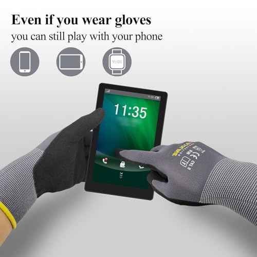 Work Gloves MicroFoam Nitrile Coated-12 Pairs,Seamless Knit Nylon&Spandex Gloves,Grey Work gloves