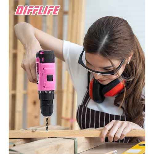147 Piece Pink Power Drill Drivers Tool Set with 12V Cordless Drill, Professional Household Home Tools Kit Set, DIY Pink Electric Drill Cordless Hand Tool Box for Women