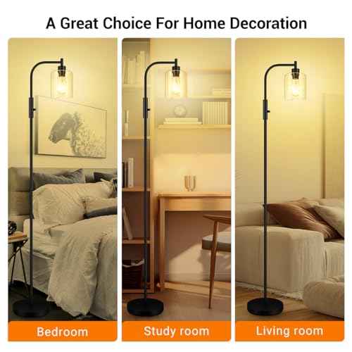 BoostArea Dimmable Standing Lamp with Seeded Glass Lampshade, 6W LED Bulb Included, Modern Industrial Lamp for Living Room, Bedroom, Office