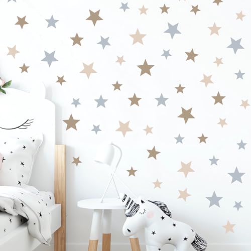 Gray Brown Stars Wall Stickers, sacinora DIY Polka Dot Art Wall Decals Removable Vinyl Peel and Stick for Nursery Kids Baby Closet Refrigerator Living Room Children's Room Bedroom Decorations