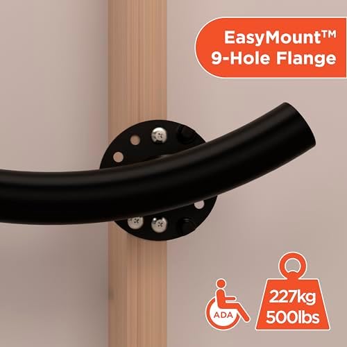HEALTHCRAFT (2X Pack) Wave Decorative Grab Bars, ADA Compliant Bathroom Safety Bars for Seniors, Wall-Mounted, Supports Up to 500 lbs (Left & Right) (Matte Black, 18 Inch)