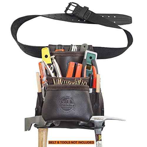 Graintex OS2251 9 Pocket Oil Tanned Leather Nail & Tool Pouch Dark Brown Color for Constructor/Electrician/Plumber