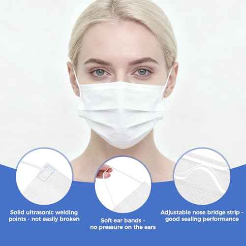 Individually Wrapped Disposable White Mask for Adults Men Women Teen Boys Girls 3-Ply Filter Protection Breathable Soft Face Cover with Longer Earloops 50 Pack Latex-free Large