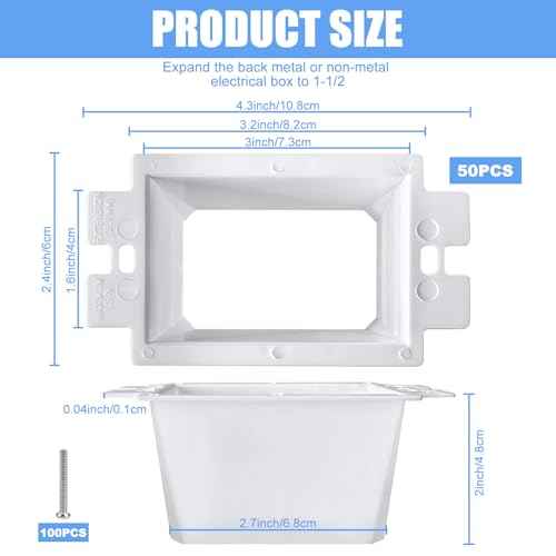 50PCS BE1-2 Electrical Outlet Box Extenders with 100PCS Screws, (1-Gang)Electrical Power Outlet Box Extender£¬Single Gang Box Extender Electric Box Extender 1 Gang Power Switch Receptacles Accessories