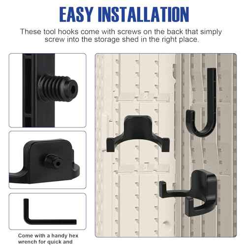 21 Pcs Storage Shed Tool Hooks, Craftsman Shed Shelves Accessories for Hanging Organization J/U-Shape ABS Hanger with Replacement Screws for Wrench Shovels Rakes (Black)