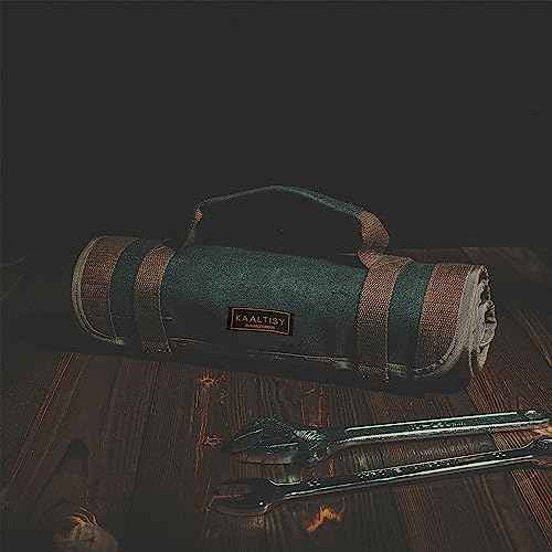 Canvas Tool Roll, 23 Pockets Tool Case, Heavy Duty 16oz Waxed Canvas Tool Storage (26"L x 13"W), Tool Roll Up Bag with Buckles and Handle - Army Green