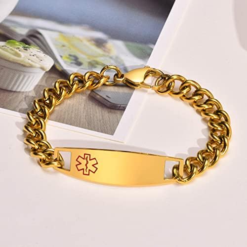 VNOX Medical Alert ID Bracelet - Mens Womens Stainless Steel ID Tag Medical Alert Emergency Bracelet,7.2/8/8.4 Inches