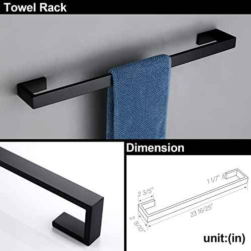 BAGNOLUX Matte Black Bathroom Hardware Set 4 Pieces, Bath Towel Holder Set SUS304 Stainless Steel, Towel Bar Rack Set for Wall Mounted, Square Bathroom Accessories Set Fixture Heavy Duty