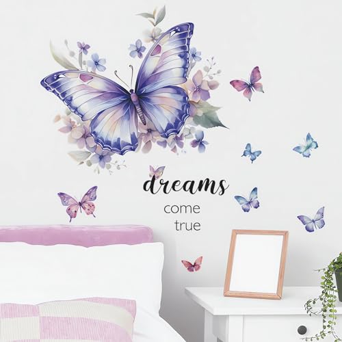 Dream Purple Butterflies Wall Stickers, sacinora Art Butterfly Dreams Come True Wall Decals Removable Vinyl Peel and Stick for Living Room Bedroom Nursery Playroom Children¡¯s Room Decorations